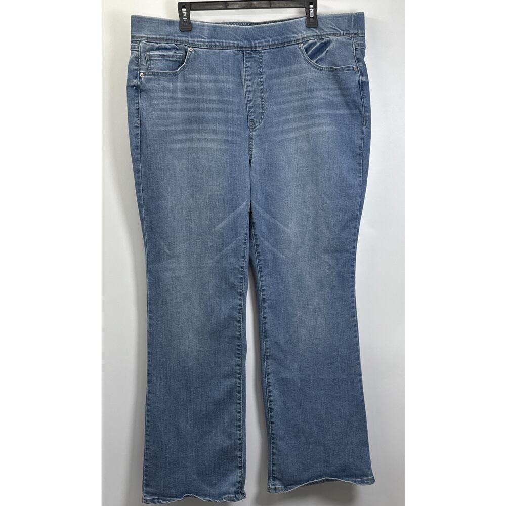 Terra & Sky Jeans Women Plus Sz 1X(16-18) Blue Straight Leg Pull On Stretch Knit